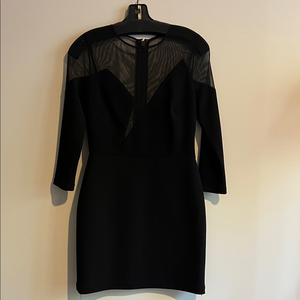 BCBGMaxAzria Black Long Sleeve Dress with Sheer Detail